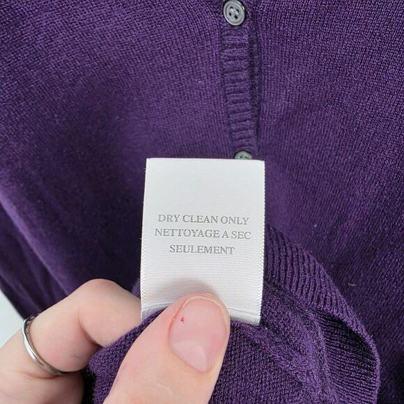 Joie Purple Cashmere Merino Wool Preppy Classic Button Up V-Neck Cardigan Size M - Picture 5 of 7